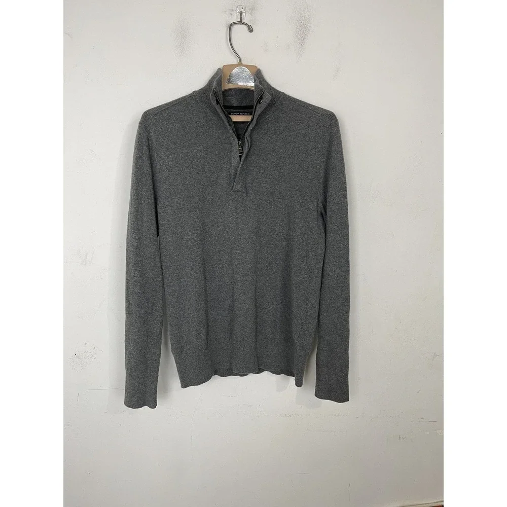 Banana Republic Mens Sweater Medium Gray 1/4 Zip Merino Wool Italian Minimal Lux